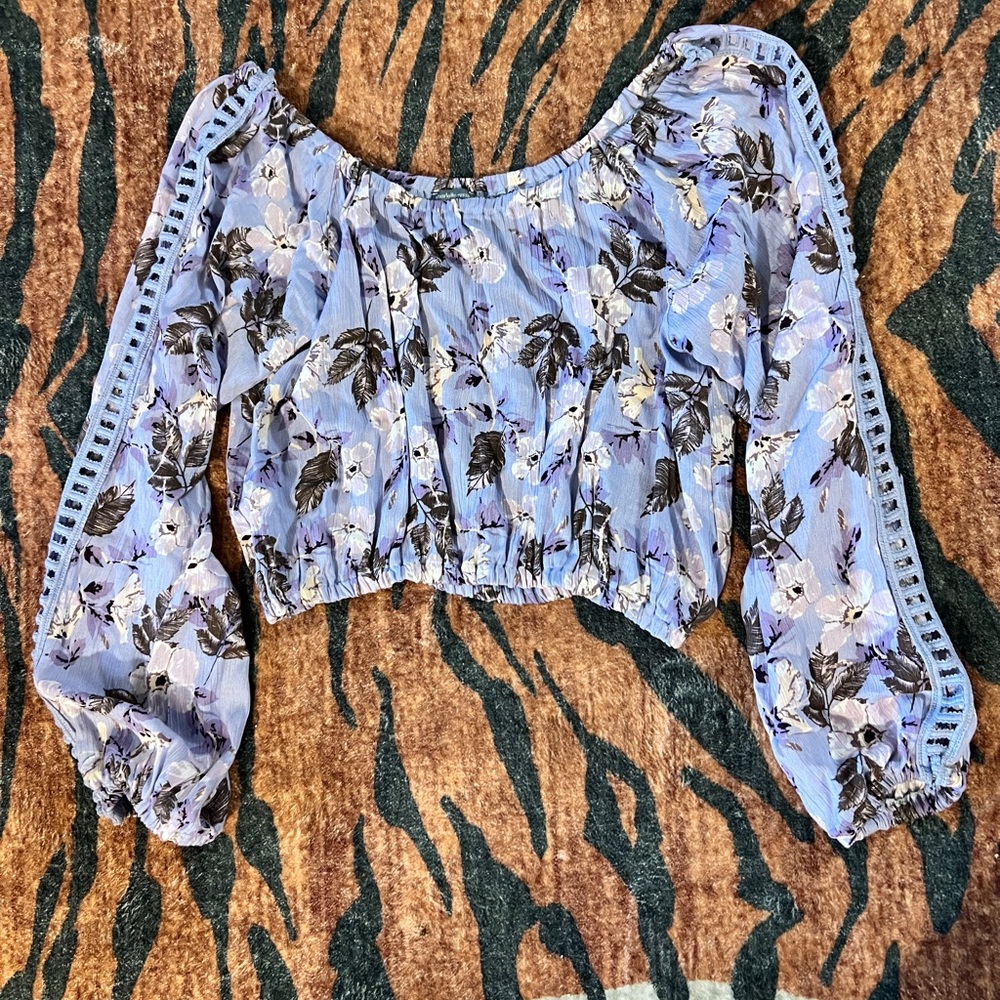 Charlotte Russe Floral Off-Shoulder Cropped Blouse - Lavender and Black